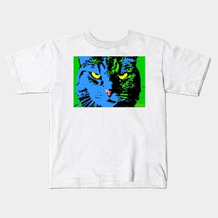 ANGRY CAT POP ART - BLUE GREEN YELLOW BLACK Kids T-Shirt